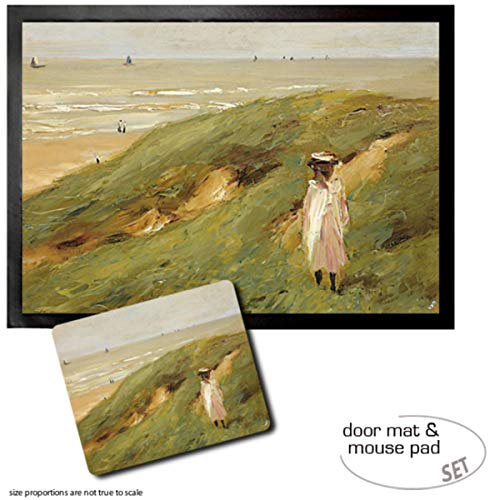 1art1 Max Liebermann, Düne Bei Noordwijk Mit Kind, 1906 Fußmatte Dekomatte Innenbereich | Design Türmatte (70x50 cm) + Mauspad (23x19 cm) Geschenkset von 1art1