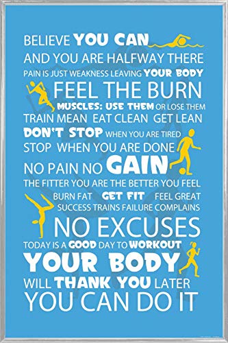 1art1 Motivation Poster Plakat | Bild und Kunststoff-Rahmen - Fitness, You Can Do It, Blau (91 x 61cm) von 1art1
