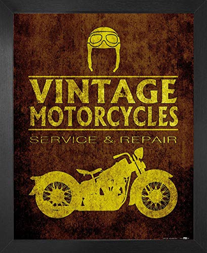 1art1 Motorradsport Poster Kunstdruck Bild und MDF-Rahmen - Vintage Motorcycles Service and Repair (50 x 40cm) von 1art1