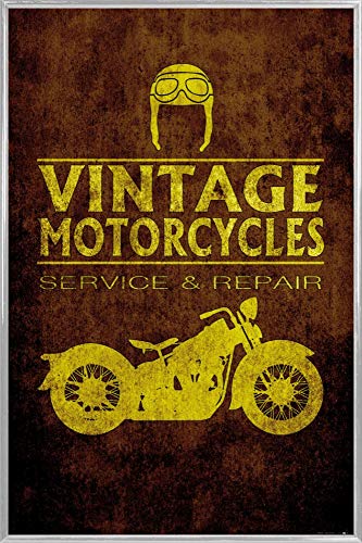 1art1 Motorradsport Poster Plakat | Bild und Kunststoff-Rahmen - Vintage Motorcycles Service and Repair (91 x 61cm) von 1art1