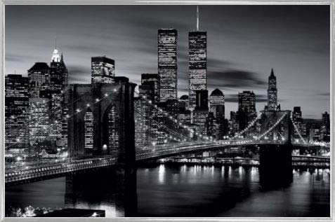 1art1 New York Poster Plakat | Bild und Kunststoff-Rahmen - Brooklyn Bridge Bei Nacht S/W (91 x 61cm) von 1art1