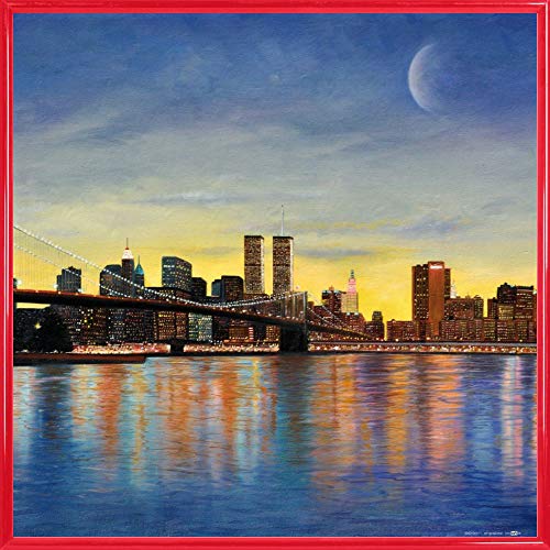 1art1 New York Poster Kunstdruck Bild und Kunststoff-Rahmen - Brooklyn Bridge Bei Morgenröte Mit Skyline (40 x 40cm) von 1art1