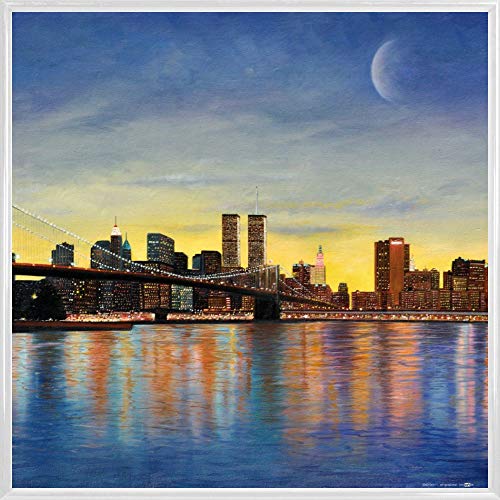 1art1 New York Poster Kunstdruck Bild und Kunststoff-Rahmen - Brooklyn Bridge Bei Morgenröte Mit Skyline (40 x 40cm) von 1art1