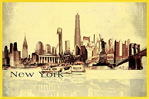 1art1 New York Poster Plakat | Bild und Kunststoff-Rahmen - Städte-Collage, Vintage Style (91 x 61cm) von 1art1