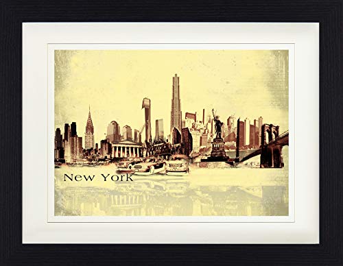 1art1 New York Poster Städte-Collage, Vintage Style Gerahmtes Bild Mit Edlem Passepartout | Wand-Bilder | Im Bilderrahmen 40x30 cm von 1art1