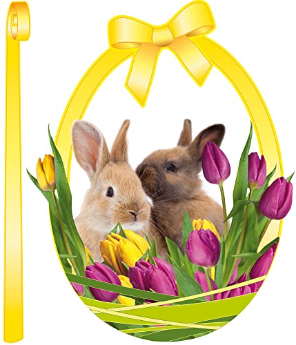 1art1 Ostern Nest Mit Osterhasen Und Tulpen, Gelbes Ei Aufkleber Poster-Sticker Für Fenster 34x30 cm von 1art1