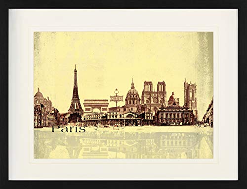 1art1 Paris Poster Städte-Collage, Vintage Style Gerahmtes Bild Mit Edlem Passepartout | Wand-Bilder | Im Bilderrahmen 80x60 cm von 1art1