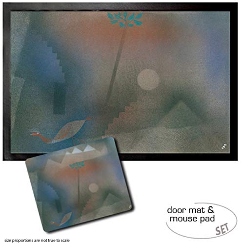 1art1 Paul Klee, Abwandernder Vogel, 1926 Fußmatte Dekomatte Innenbereich | Design Türmatte (60x40 cm) + Mauspad (23x19 cm) Geschenkset von 1art1