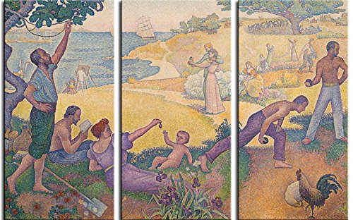 1art1 Paul Signac Poster Die Zeit Der Harmonie, Das Goldene Zeitalter Der Zukunft, 1893-95, 3-Teilig Bilder Leinwand-Bild Auf Keilrahmen | XXL-Wandbild Poster Kunstdruck Als Leinwandbild 180x120 cm von 1art1