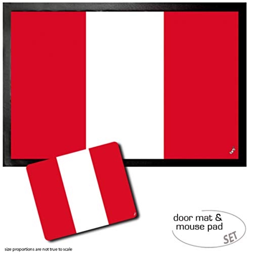 1art1 Peru, Flaggen Der Welt Fußmatte Dekomatte Innenbereich | Design Türmatte (60x40 cm) + Mauspad (23x19 cm) Geschenkset von 1art1
