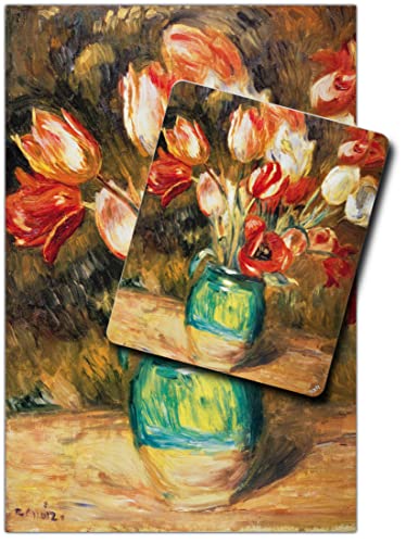 1art1 Pierre Auguste Renoir, Tulpen In Einer Vase 1 Kunstdruck Bild (120x80 cm) + 1 Mauspad (23x19 cm) Geschenkset von 1art1