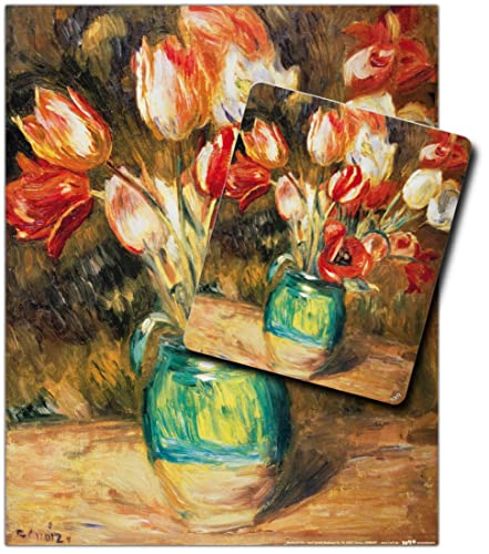 1art1 Pierre Auguste Renoir, Tulpen In Einer Vase 1 Kunstdruck Bild (50x40 cm) + 1 Mauspad (23x19 cm) Geschenkset von 1art1