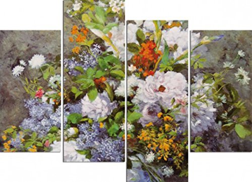 1art1 Pierre Auguste Renoir Poster Große Vase Mit Blumen, 1866, 4-Teilig Bilder Leinwand-Bild Auf Keilrahmen | XXL-Wandbild Poster Kunstdruck Als Leinwandbild 120x80 cm von 1art1