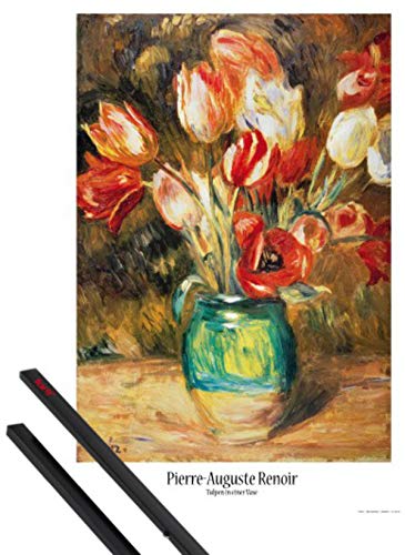 1art1 Pierre Auguste Renoir Plakat | Bild (91x61 cm) Tulpen In Einer Vase + EIN Paar Posterleisten, Schwarz von 1art1