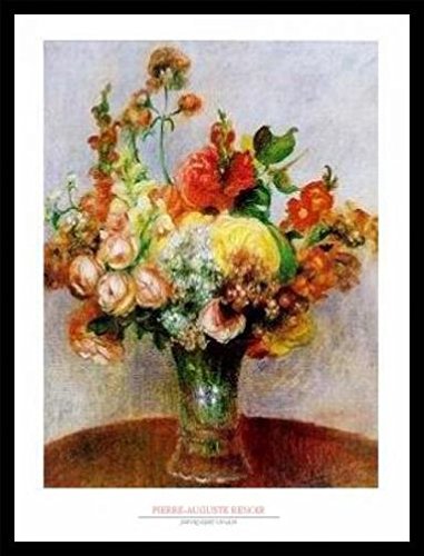 1art1 Pierre Auguste Renoir Poster Kunstdruck Bild und MDF-Rahmen Schwarz - Fleurs Dans Un Vase (80 x 60cm) von 1art1