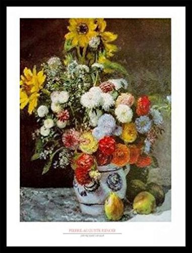 1art1 Pierre Auguste Renoir Poster Kunstdruck Bild und MDF-Rahmen Schwarz - Fleurs Dans Un Vase (80 x 60cm) von 1art1