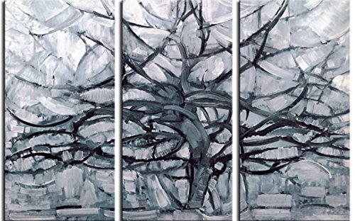 1art1 Piet Mondrian Poster Der Graue Baum, 1912, 3-Teilig Bilder Leinwand-Bild Auf Keilrahmen | XXL-Wandbild Poster Kunstdruck Als Leinwandbild 180x120 cm von 1art1