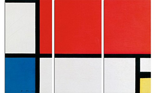 1art1 Piet Mondrian Poster Komposition II In Rot, Blau, Gelb, 1930, 3-Teilig Bilder Leinwand-Bild Auf Keilrahmen | XXL-Wandbild Poster Kunstdruck Als Leinwandbild 120x80 cm von 1art1