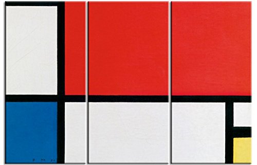 1art1 Piet Mondrian Poster Komposition II In Rot, Blau, Gelb, 1930, 3-Teilig Bilder Leinwand-Bild Auf Keilrahmen | XXL-Wandbild Poster Kunstdruck Als Leinwandbild 180x120 cm von 1art1