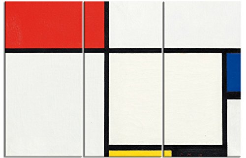 1art1 Piet Mondrian Poster Komposition Nr. III Mit Rot, Blau, Gelb Und Schwarz, 1929, 3-Teilig Bilder Leinwand-Bild Auf Keilrahmen | XXL-Wandbild Poster Kunstdruck Als Leinwandbild 180x120 cm von 1art1