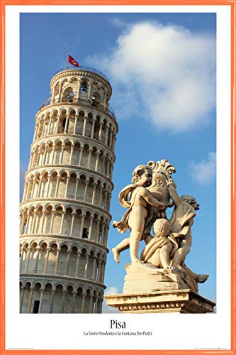 1art1 Pisa Poster Plakat | Bild und Kunststoff-Rahmen - Der Schiefe Turm Und Der Puttenbrunnen (91 x 61cm) von 1art1