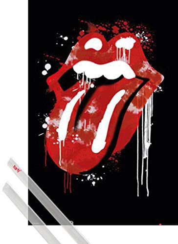 1art1 Rolling Stones Plakat | Bild (91x61 cm) Lippen Und Zunge, Graffiti Logo + EIN Paar Posterleisten, Transparent von 1art1