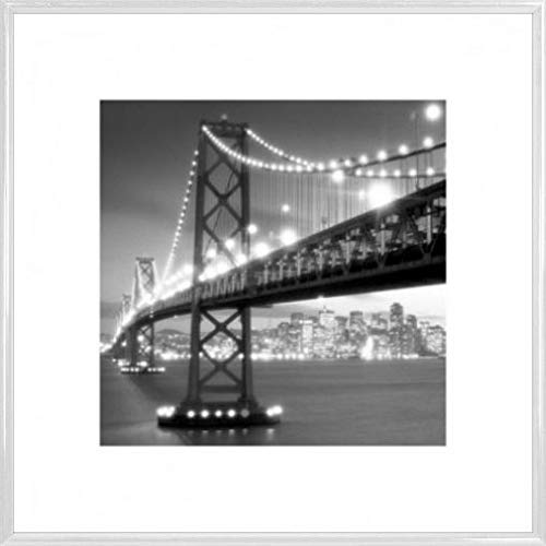 1art1 San Francisco Poster Kunstdruck Bild und Kunststoff-Rahmen - Oakland Bay Bridge Im Morgengrauen S/W (40 x 40cm) von 1art1