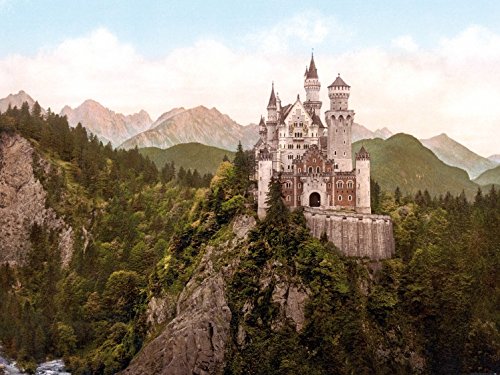 1art1 Schloß Neuschwanstein Das Märchenschloss Um 1900, 2-Teilig Selbstklebende Fototapete Poster-Tapete 240x180 cm von 1art1