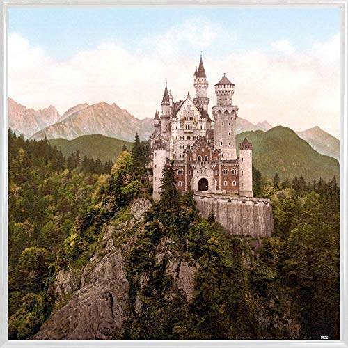 1art1 Schloß Neuschwanstein Poster Kunstdruck Bild und Kunststoff-Rahmen - Das Märchenschloss Um 1900 (40 x 40cm) von 1art1