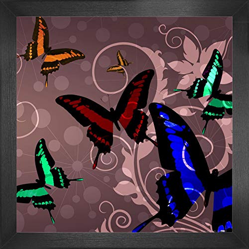 1art1 Schmetterlinge Poster Kunstdruck Bild und MDF-Rahmen - Schmetterlinge Und Blumen-Ornamente (40 x 40cm) von 1art1