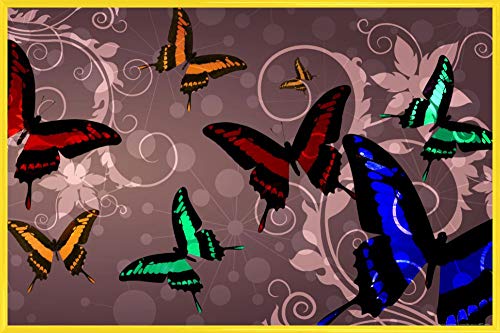 1art1 Schmetterlinge Poster Plakat | Bild und Kunststoff-Rahmen - Schmetterlinge Und Blumen-Ornamente (91 x 61cm) von 1art1