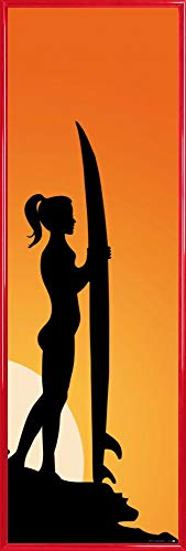 1art1 Schöne Frauen Poster Kunstdruck Bild und Kunststoff-Rahmen - Surferin Silhouette Bei Sonnenuntergang (91 x 30cm) von 1art1