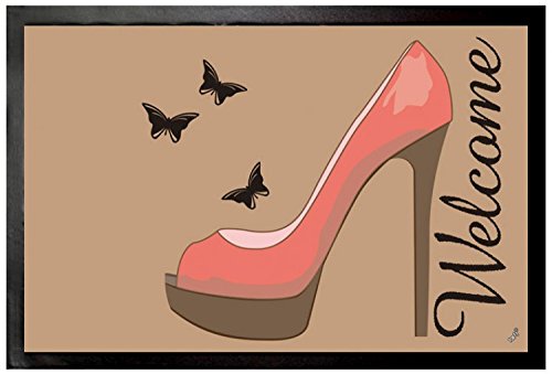 1art1 Schuhe Roter Pumps Und Schmetterling, Willkommen Fußmatte Dekomatte Innenbereich | Design Türmatte 60x40 cm von 1art1