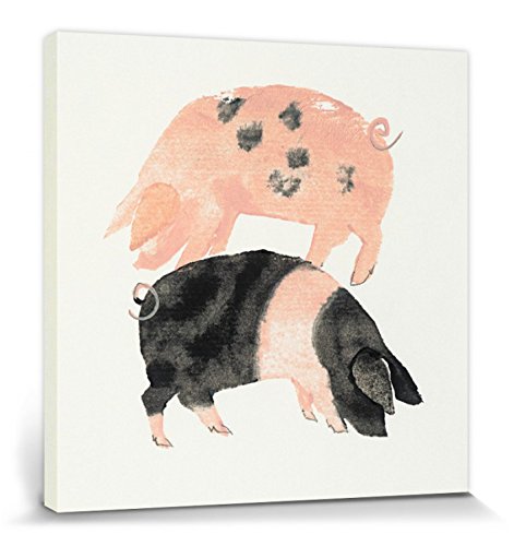 1art1 Schweine Poster Gloucester Old Spot and Saddleback Pigs, Julia Burns Bilder Leinwand-Bild Auf Keilrahmen | XXL-Wandbild Poster Kunstdruck Als Leinwandbild 40x40 cm von 1art1