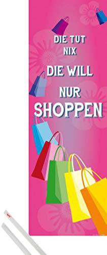 1art1 Shopping Plakat | Bild (91x30 cm) Die TUT Nix, Die Will Nur Shoppen, Pink + EIN Paar Posterleisten, Transparent von 1art1