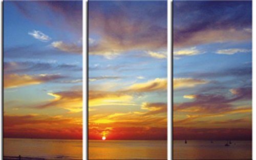 1art1 Sonnenuntergänge Poster Sonnenuntergang Über Dem Meer, 3-Teilig Bilder Leinwand-Bild Auf Keilrahmen | XXL-Wandbild Poster Kunstdruck Als Leinwandbild 180x120 cm von 1art1