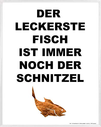 1art1 Spaß Poster Kunstdruck Bild und Kunststoff-Rahmen - Der Leckerste Fisch Ist Immer Noch Der Schnitzel (50 x 40cm) von 1art1
