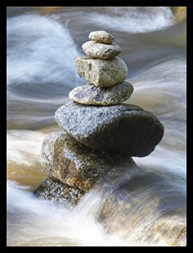 1art1 Steine Poster Kunstdruck Bild und MDF-Rahmen Schwarz - Fels In Der Brandung, Zen (80 x 60cm) von 1art1