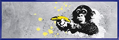 1art1 Streetart Poster Kunstdruck Bild und Kunststoff-Rahmen - Banksy, AFFE mit Bananenpistole (91 x 30cm) von 1art1