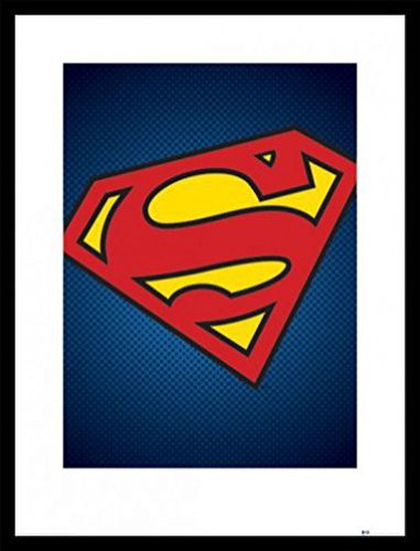 1art1 Superman Poster Kunstdruck Bild und MDF-Rahmen Schwarz - Superman Symbol, DC Comics (80 x 60cm) von 1art1