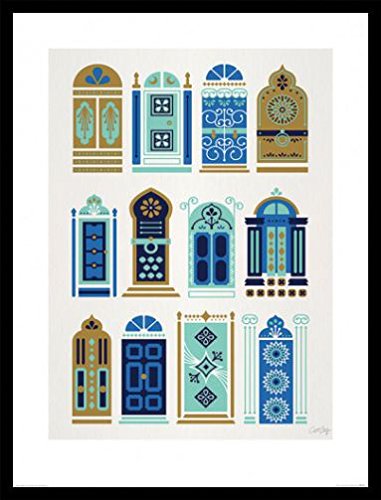 1art1 Türen Poster Kunstdruck Bild und MDF-Rahmen Schwarz - Moroccan Doors, Cat Coquillette (80 x 60cm) von 1art1