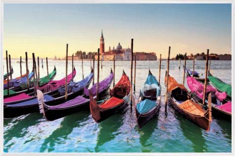 1art1 Venedig Poster Plakat | Bild und Kunststoff-Rahmen - Gondolas (91 x 61cm) von 1art1