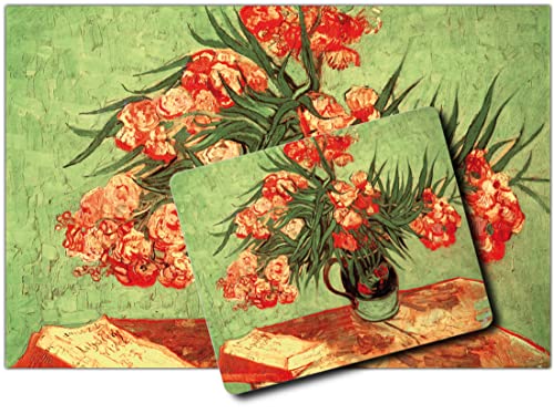 1art1 Vincent Van Gogh, Stillleben, Vase Mit Oleander Und Büchern, 1888 1 Kunstdruck Bild (120x80 cm) + 1 Mauspad (23x19 cm) Geschenkset von 1art1