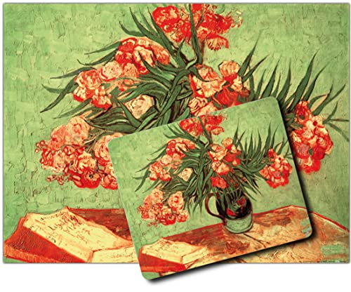 1art1 Vincent Van Gogh, Stillleben, Vase Mit Oleander Und Büchern, 1888 1 Kunstdruck Bild (80x60 cm) + 1 Mauspad (23x19 cm) Geschenkset von 1art1