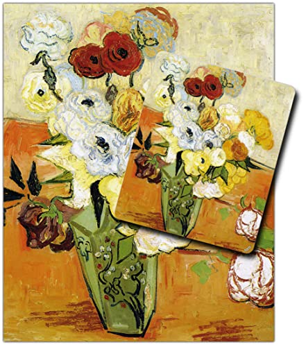 1art1 Vincent Van Gogh, Stillleben Mit Japanischer Vase, Rosen Und Anemonen, 1890 1 Kunstdruck Bild (50x40 cm) + 1 Mauspad (23x19 cm) Geschenkset von 1art1