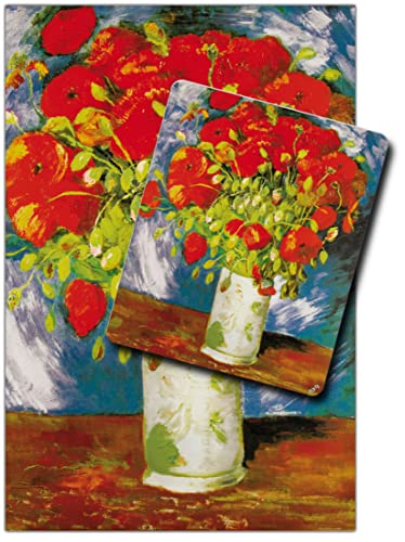 1art1 Vincent Van Gogh, Vase Mit Rotem Klatschmohn, 1886 1 Kunstdruck Bild (120x80 cm) + 1 Mauspad (23x19 cm) Geschenkset von 1art1