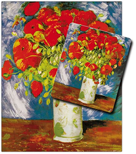 1art1 Vincent Van Gogh, Vase Mit Rotem Klatschmohn, 1886 1 Kunstdruck Bild (50x40 cm) + 1 Mauspad (23x19 cm) Geschenkset von 1art1