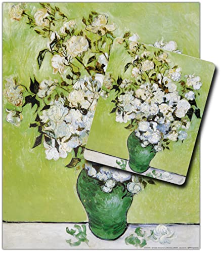 1art1 Vincent Van Gogh, Vase Mit Weißen Rosen, 1890 1 Kunstdruck Bild (50x40 cm) + 1 Mauspad (23x19 cm) Geschenkset von 1art1