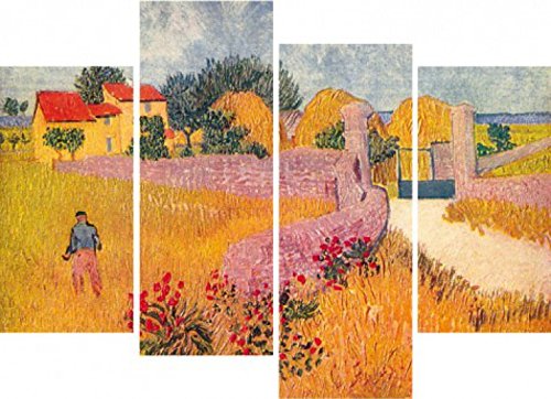 1art1 Vincent Van Gogh Poster Bauernhaus In Der Provence, 1888, 4-Teilig Bilder Leinwand-Bild Auf Keilrahmen | XXL-Wandbild Poster Kunstdruck Als Leinwandbild 120x80 cm von 1art1