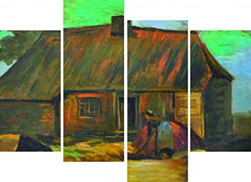 1art1 Vincent Van Gogh Poster Bauernhaus Mit Umgrabender Bäuerin, 1885, 4-Teilig Bilder Leinwand-Bild Auf Keilrahmen | XXL-Wandbild Poster Kunstdruck Als Leinwandbild 120x80 cm von 1art1